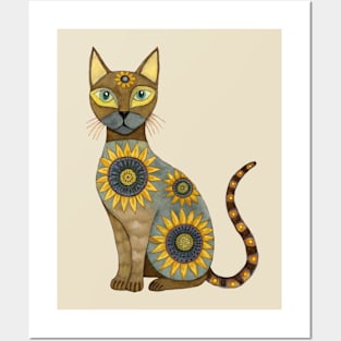 Thai Siamese Cat with Sunflower Pattern Posters and Art